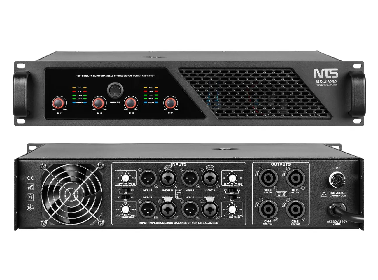 Md 41000 4 11zon Nts Md-41000 เพาเวอร์แอมป์ Class D 4 แชนแนล กำลังขับ 4 X 1,000 วัตต์ ที่ 8 โอห์ม พร้อม Crossover