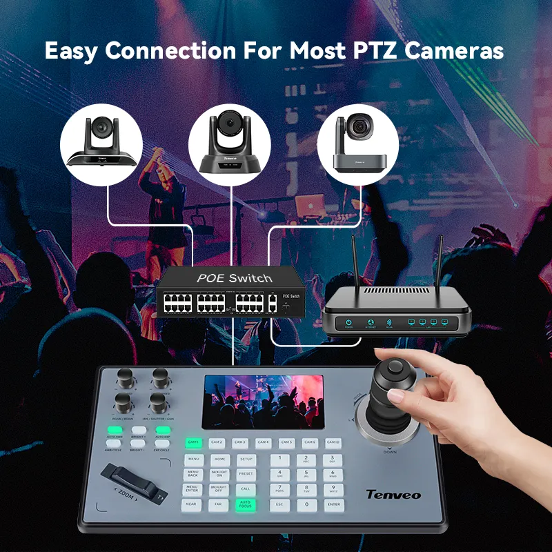 Tenveo Tevo Kb200pro 3 3 11zon Tenveo Tevo-Kb200pro คอนโทรลเลอร์ควบคุมกล้อง Ptz พร้อมจอ Lcd Preview และ 4d Joystick