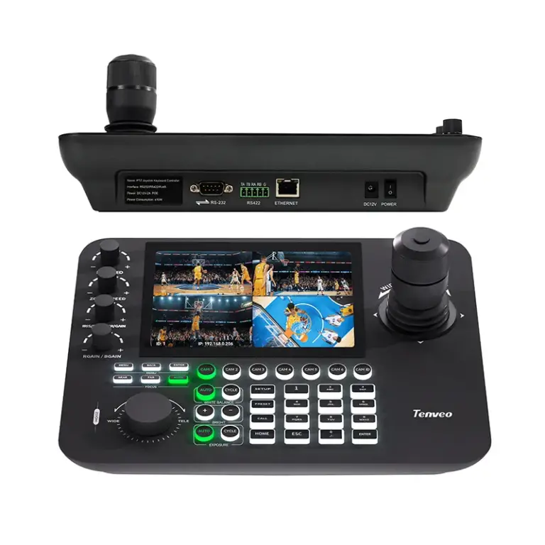 Tenveo Tevo-Kb300pro คอนโทรลเลอร์ควบคุมกล้อง Ptz พร้อมจอ 7 นิ้ว Quad Preview รองรับ Ndi และ Poe