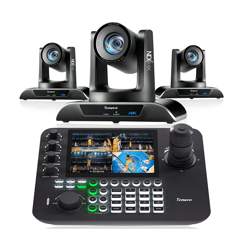 Tenveo Tevo Kb300pro 2 2 11zon Tenveo Tevo-Kb300pro คอนโทรลเลอร์ควบคุมกล้อง Ptz พร้อมจอ 7 นิ้ว Quad Preview รองรับ Ndi และ Poe