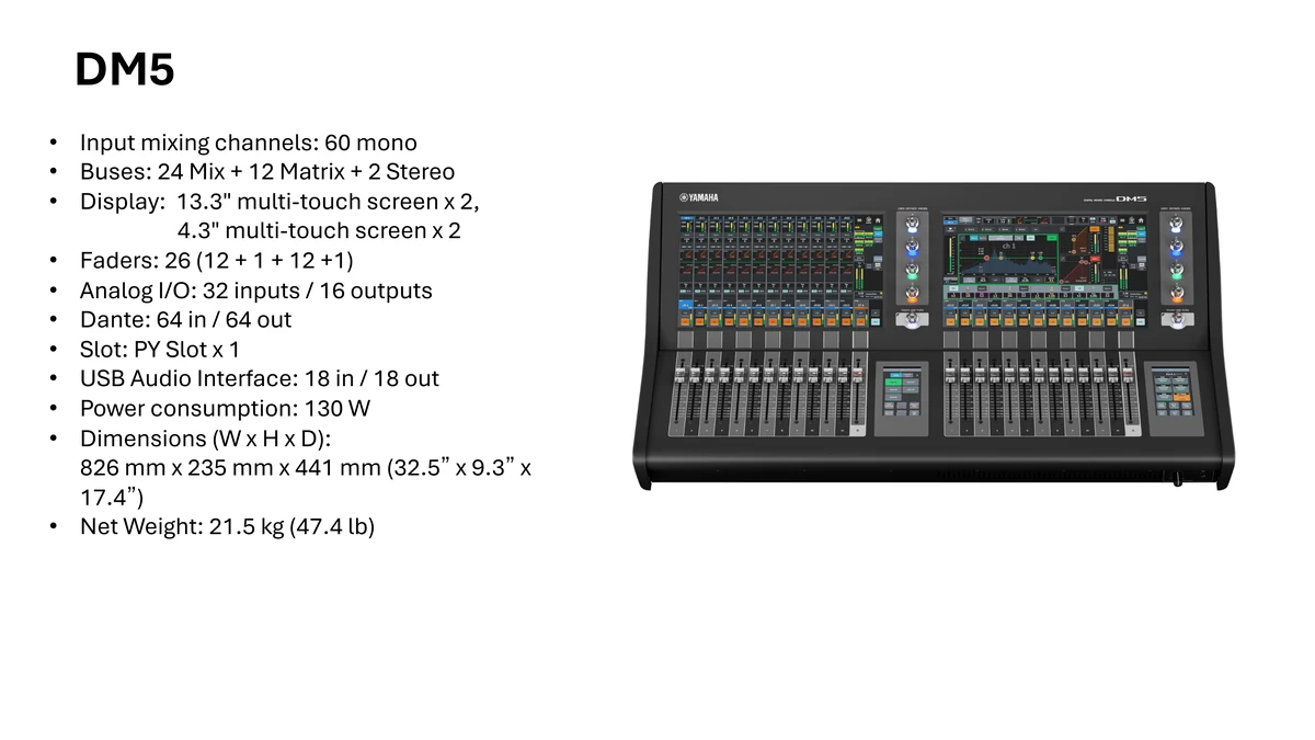 เปิดตัว Yamaha Dm5 Series (Dm5 & Dm5 Compact) มิกเซอร์ดิจิทัล 96khz สเปกเรือธง ย่อส่วนพลัง Dm7