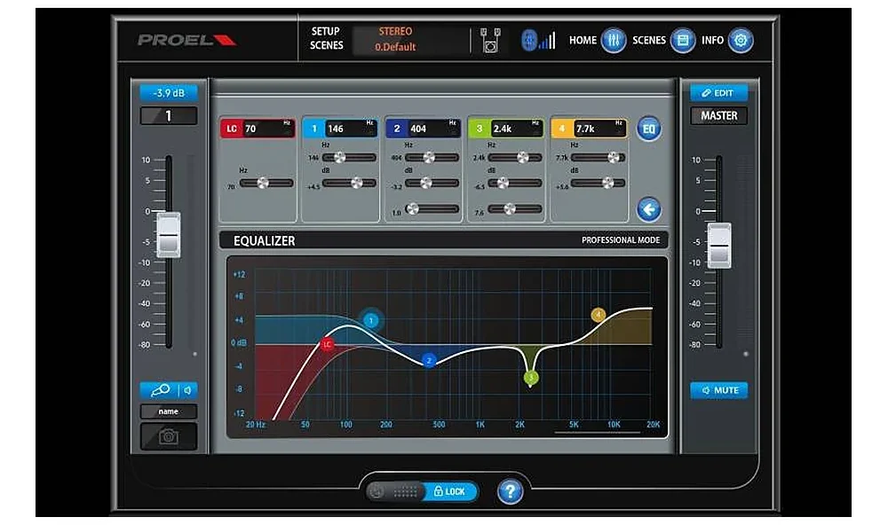 Proel Session700 หน้าต่างปรับแต่งกราฟ Parametric EQ และ Compressor ผ่านแอปแท็บเล็ต ตอบโจทย์การจูนเสียงแบบเจาะลึกระดับมืออาชีพ