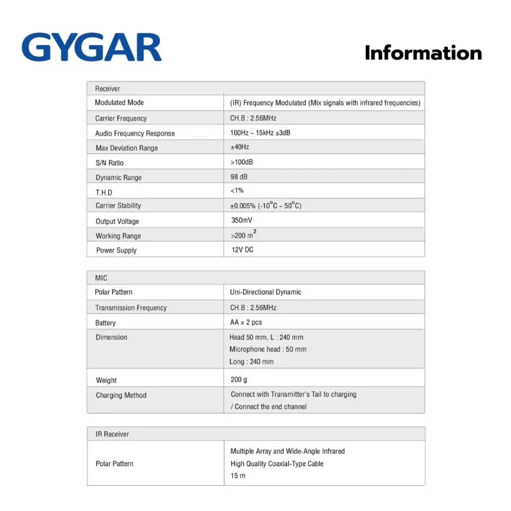 Gygar Irt-Wa-586 ชุดไมค์ลอยไร้สาย Ir สำหรับห้องประชุมและห้องเรียน