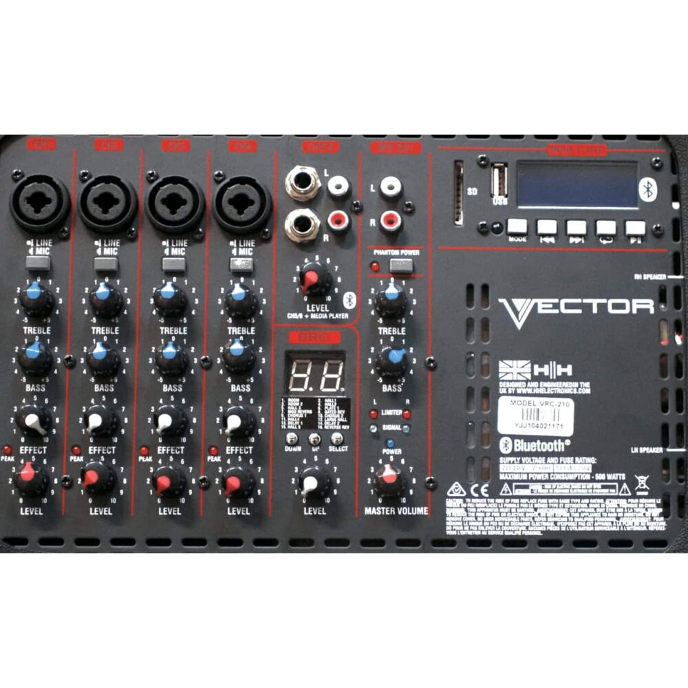 Hh Audio Vrc 210 Panel Hh Audio Vrc-210 Portable Pa System 2×10 นิ้ว พร้อมมิกเซอร์ 6 ช่อง, Bluetooth, Usb และ Sd Card