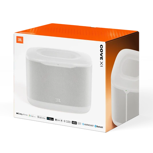 Jbl Cove X1 Box Image White Sku Jbl Cove X1 ลำโพง Wi-Fi เติมเต็มเสียงรอบห้อง รองรับ Dolby Atmos Music กำลังขับ 200w Bluetooth 5.3 และ Multi-Room