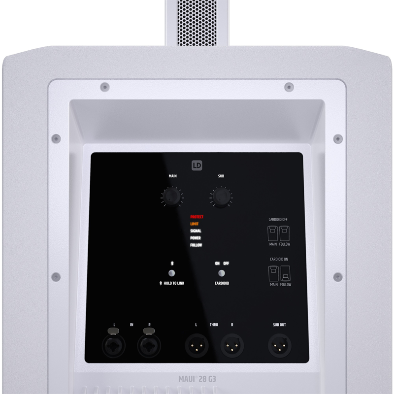 Ld Systems Maui 28 G3 W Back Sub Ld Systems Maui 28 G3 Compact Cardioid Column Pa System 2060w ลำโพงคอลัมน์แอคทีฟ