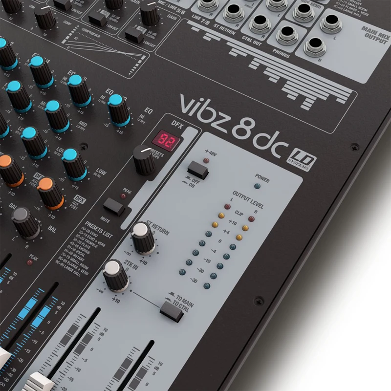 Ld Systems Vibz 8 Dc 6 Ld Systems Vibz 8 Dc มิกเซอร์อนาล็อก 8 แชนแนล พร้อม Dfx และ Compressor