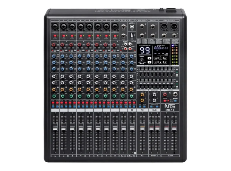 Nts Mg-12 Mixer 12 อินพุต 8 โมโน 2 สเตอริโอ Fx Usb Bluetooth 9+9 Band Graphic Eq มิกเซอร์