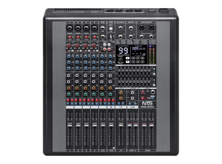 Nts Pmg-8040 เพาเวอร์มิกเซอร์ 8 อินพุต พร้อม Fx / Usb / Bluetooth กำลังขับ 2×400w @ 4Ω
