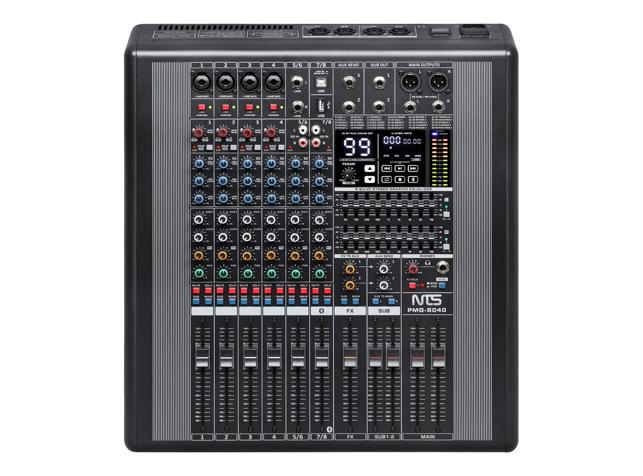 Nts Pmg 8040 11zon Nts Pmg-8040 เพาเวอร์มิกเซอร์ 8 อินพุต พร้อม Fx / Usb / Bluetooth กำลังขับ 2×400w @ 4Ω