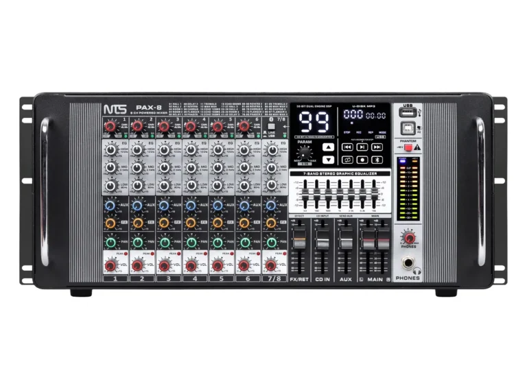 Nts Pax-8 Power Mixer 8 อินพุต 6 โมโน 1 สเตอริโอ Fx Usb Bluetooth 2×230w มิกเซอร์เพาเวอร์