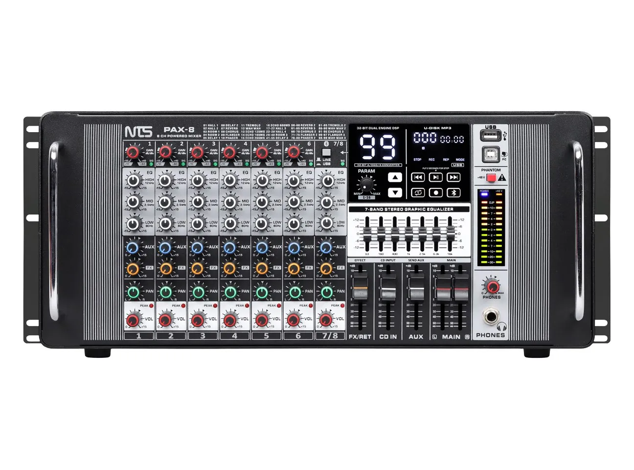 Pax 8 10 11zon Nts Pax-8 Power Mixer 8 อินพุต 6 โมโน 1 สเตอริโอ Fx Usb Bluetooth 2×230w มิกเซอร์เพาเวอร์