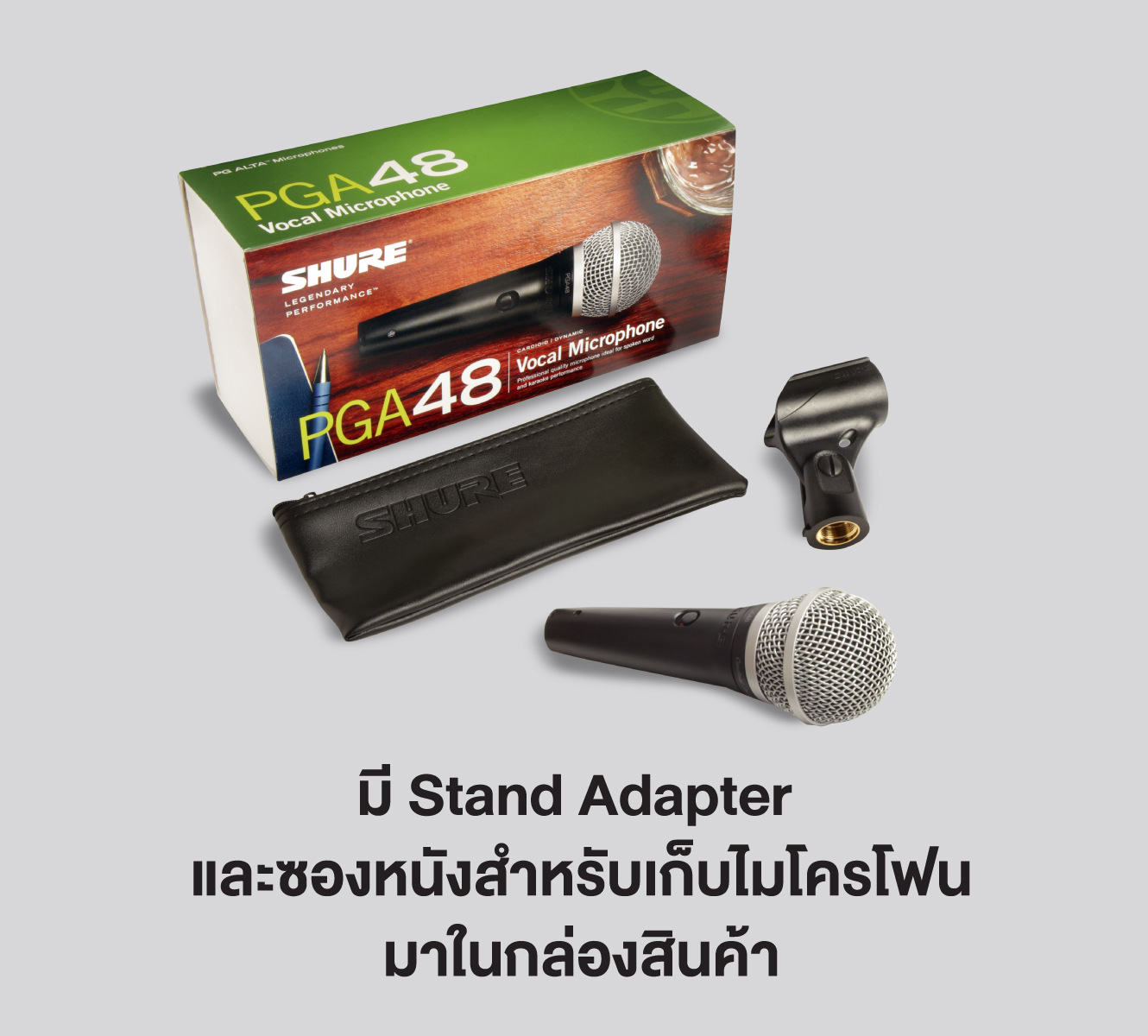 Shure Pga48-Lc ไมโครโฟนไดนามิกสำหรับงานพูดและร้องคาราโอเกะ รูปแบบการรับเสียง Cardioid พร้อมสวิตช์เปิด-ปิด