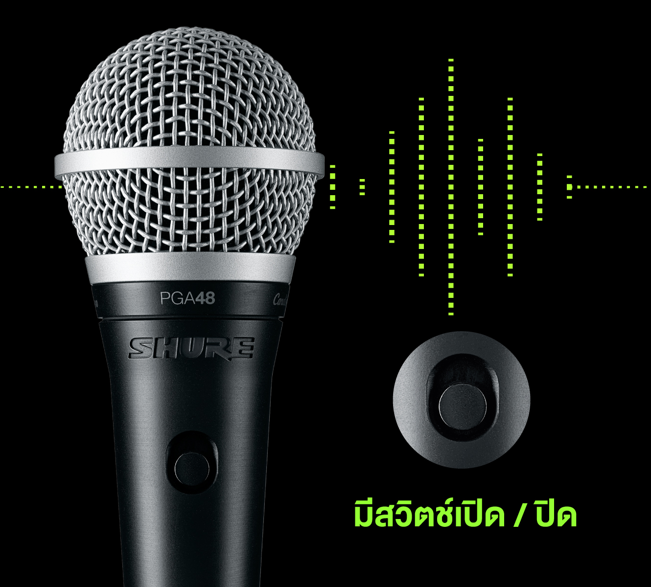 Shure Pga48-Lc ไมโครโฟนไดนามิกสำหรับงานพูดและร้องคาราโอเกะ รูปแบบการรับเสียง Cardioid พร้อมสวิตช์เปิด-ปิด