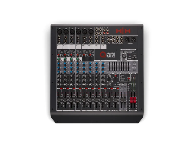 Hh Audio Q12fx มิกเซอร์อนาล็อก 12 ช่อง พร้อม Dsp Effects, Graphic Eq และ Usb Audio