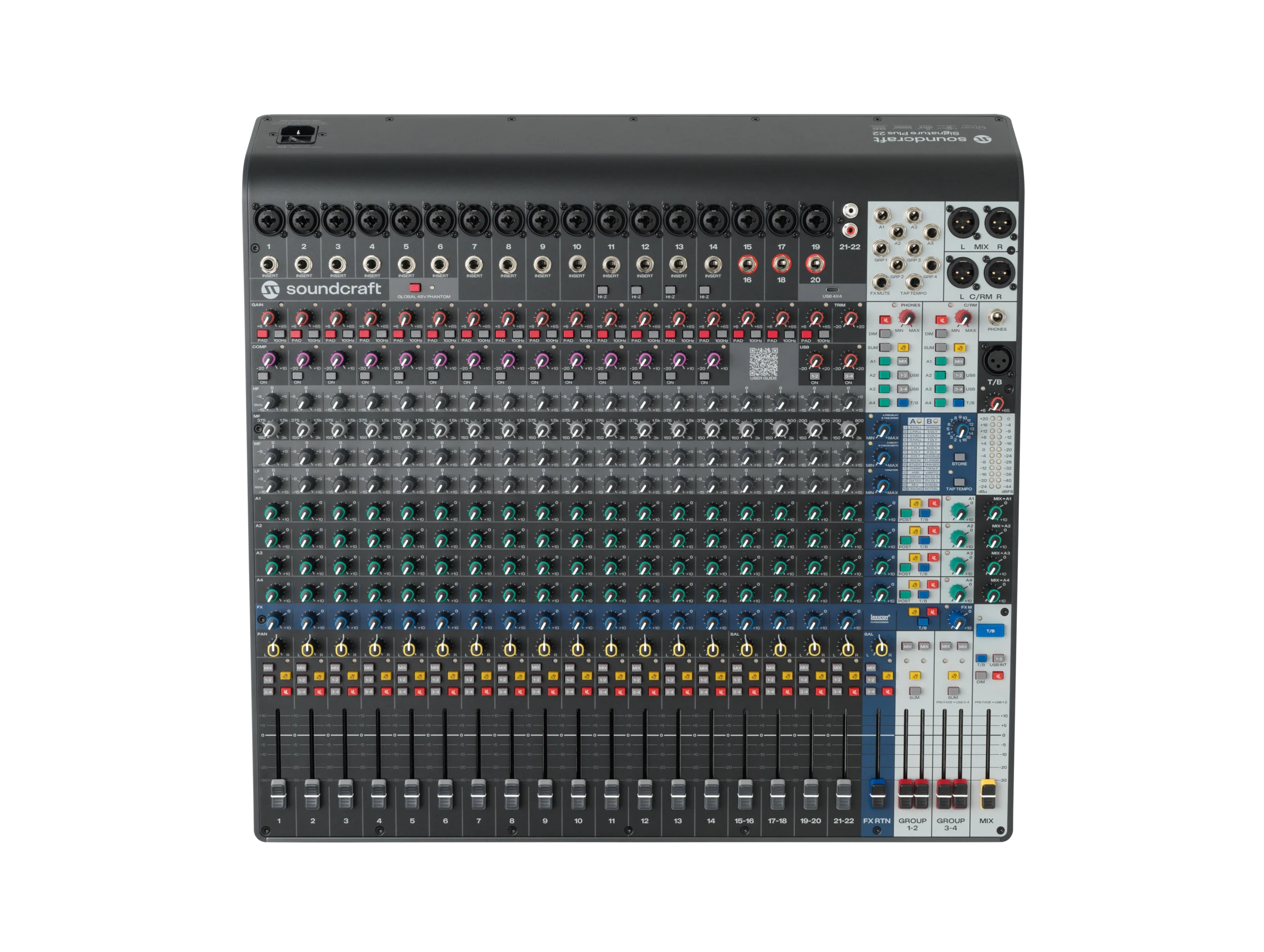 Soundcraft Signature Plus 22 1 Soundcraft Signature Plus 22 มิกเซอร์อนาล็อก 22 ช่อง พร้อม Usb-C 4×4 และ Lexicon Effects