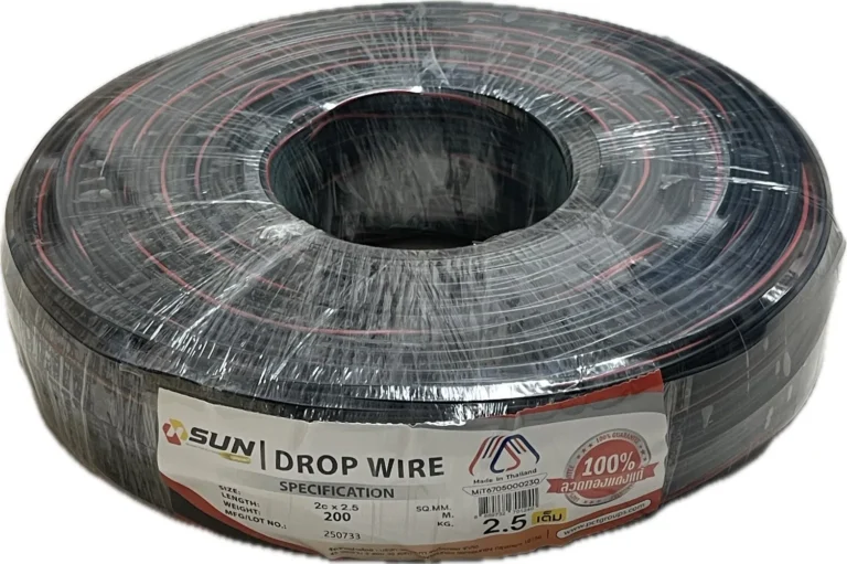 Sun 101-Cu025-200s สายต่อสายลำโพง 2 × 2.50 มม. ทองแดงแท้ มีแถบแดง ยาว 200 เมตร ผลิตในประเทศไทย