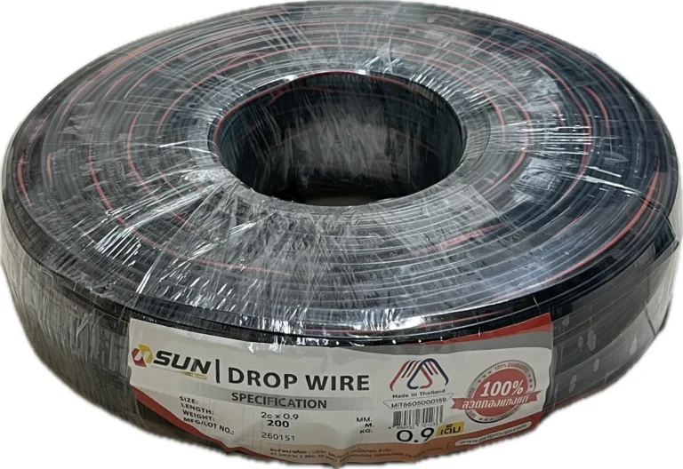 Sun 101-Cu090-200s สายต่อสายลำโพง 2 × 0.90 มม. ทองแดงแท้ มีแถบแดง ยาว 200 เมตร ผลิตในประเทศไทย