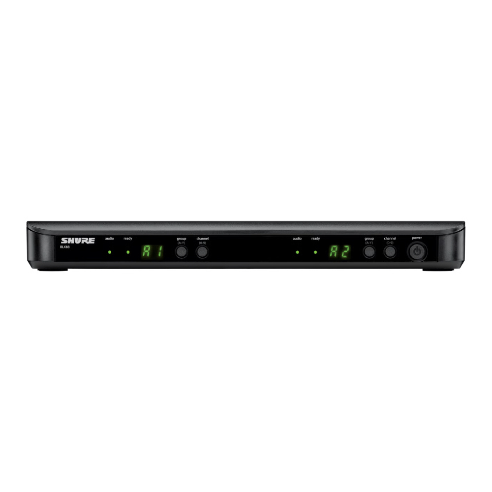 Shure Blx288th Beta58 Q12 Receiver Front Shure Blx288th/beta58-Q12 ชุดไมโครโฟนไร้สายคู่ พร้อมหัวไมโครโฟน Beta® 58a ย่านความถี่ Q12
