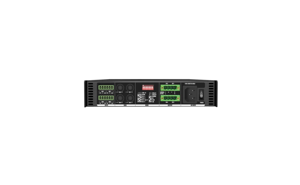 T4.4v Back Audiocenter T4.4v เพาเวอร์แอมป์ Class D 4 แชนเนล รองรับ 70v/100v และ Low Impedance