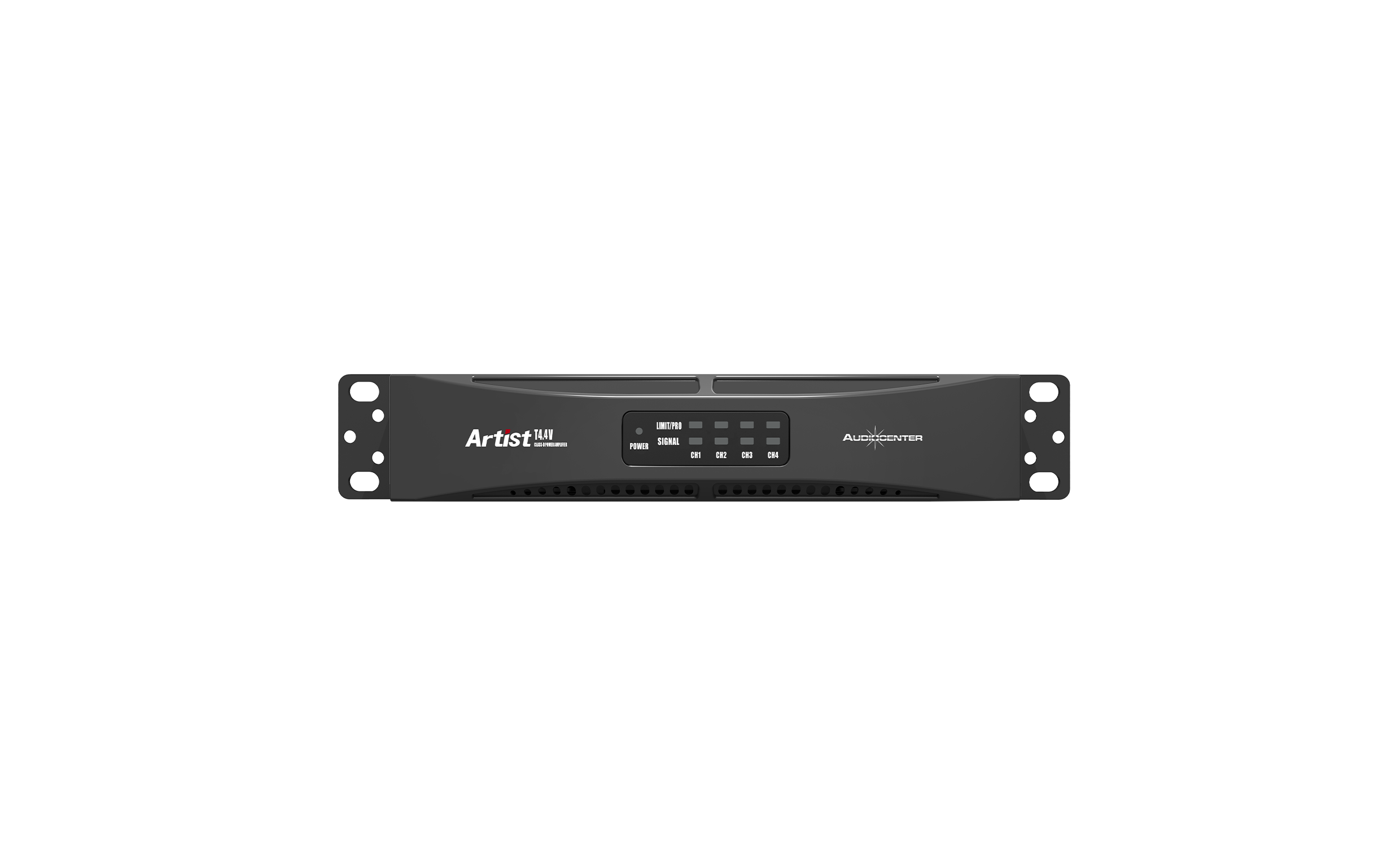 T4.4v Front Audiocenter T4.4v เพาเวอร์แอมป์ Class D 4 แชนเนล รองรับ 70v/100v และ Low Impedance