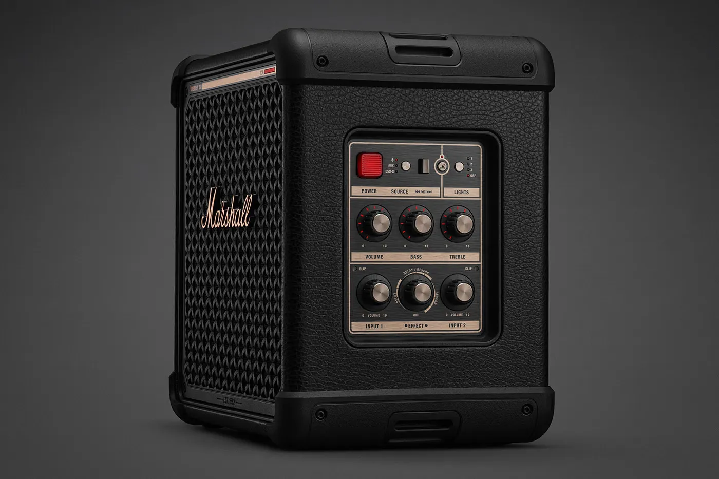 Marshall Bromley 150 ลำโพงปาร์ตี้แบบพกพา เสียง True Stereophonic 360° แบตเตอรี่ 40+ ชั่วโมง Bluetooth 5.3 Auracast Ip55 พร้อมไฟ Stage Light และช่องต่อไมโครโฟน/เครื่องดนตรี