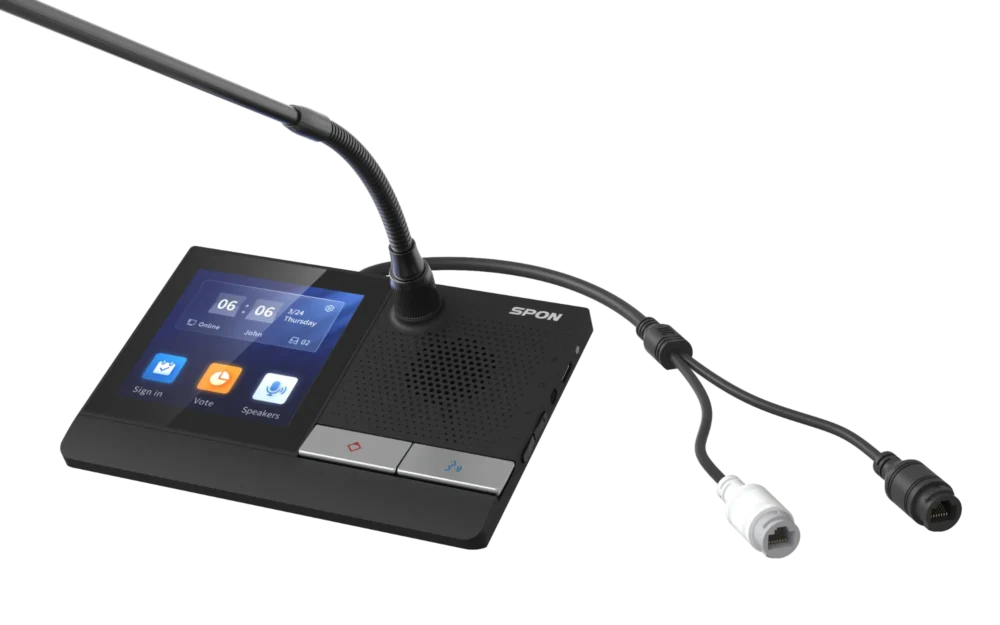 Spon Lcm 6013cv L 2 Spon Lcm-6013cv-L ชุดไมโครโฟนประธานระบบประชุมแบบมีสาย หน้าจอสัมผัส 4 นิ้ว พร้อมลำโพง 2.5w